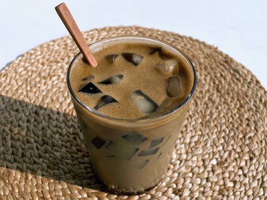 Iced Hojicha Latte with Grass Jelly